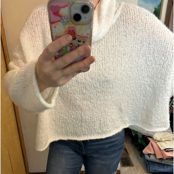 Free People Oversized Beachy Cozy White Knit Boxy Cowl Neck Sweater - Picture 1 of 10